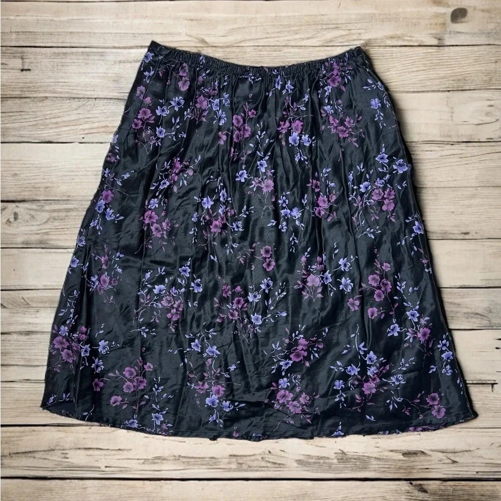 Vintage 90s Y2K TEAZE Girls XL Dark Floral Midi Skirt Whimsigoth Grunge